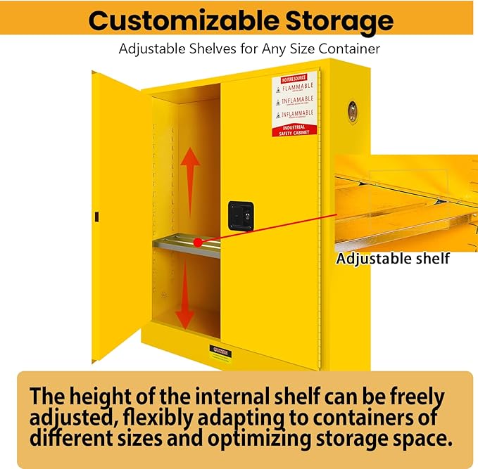 23" W × 48" D × 73" H Hazardous Material Flammable Storage Cabinets, Adjustable Shelf Steel and Ground Cable Storage Cabinet, for Explosion Proof Chemical Cabinet