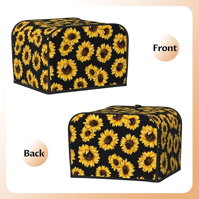 Sunflower Stylish Black 4 Slice Toaster Cover, Waterproof Toaster Dust Cover Bread Maker Protective For Small Kitchen Appliance Dining Room Table Home Decor Gifts