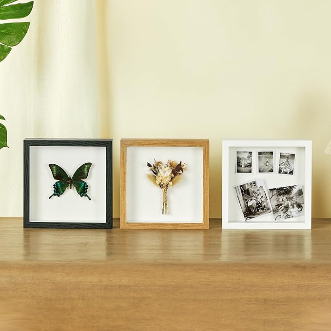 8x8 Shadow Box Display Case Picture Frame with Soft Linen Back,Large Wood Color Shadow Box 8x8 for Flowers Medal Display Case Jersey pet Graduation Memorabilia Baby Ltems Crafts Photos