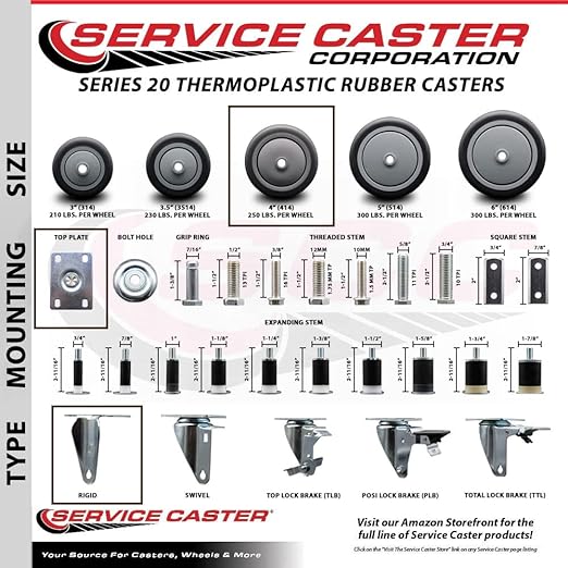 Service Caster Brand Replacement Caster for Uline Caster H-5537R - Rigid Top Plate Caster with 4 Inch Thermoplastic Rubber Wheel - Fits Carts, Dollies and Poly Box Trucks H-3318