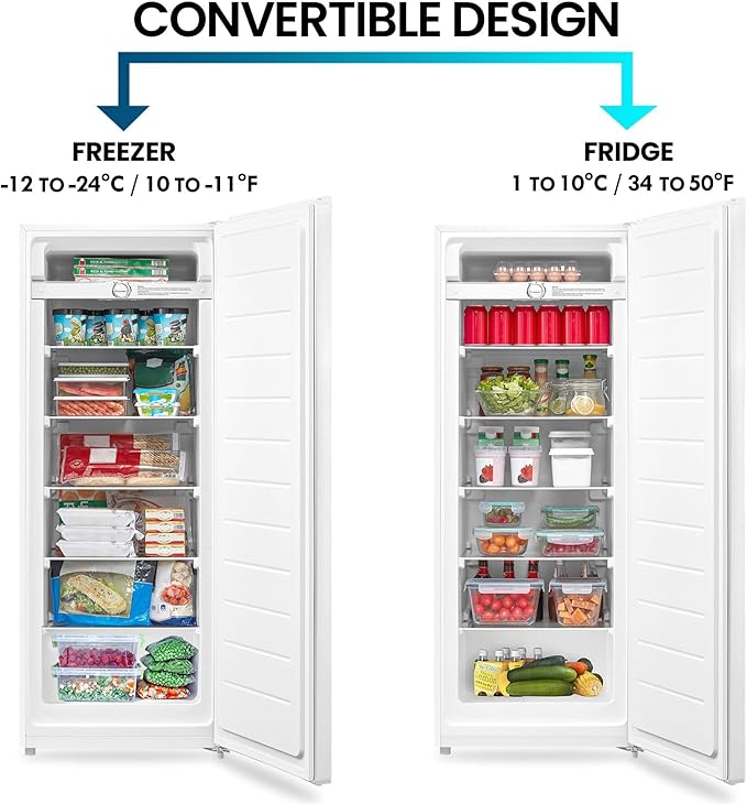 Kenmore Upright freezer - Convertible Refrigerator/Freezer, 5 Shelves, Garage Ready, Meat Storage, Auto Defrost, Congelador For Home, Apartment, Basement, Dorm, 7.0 Cubic Feet Capacity, White