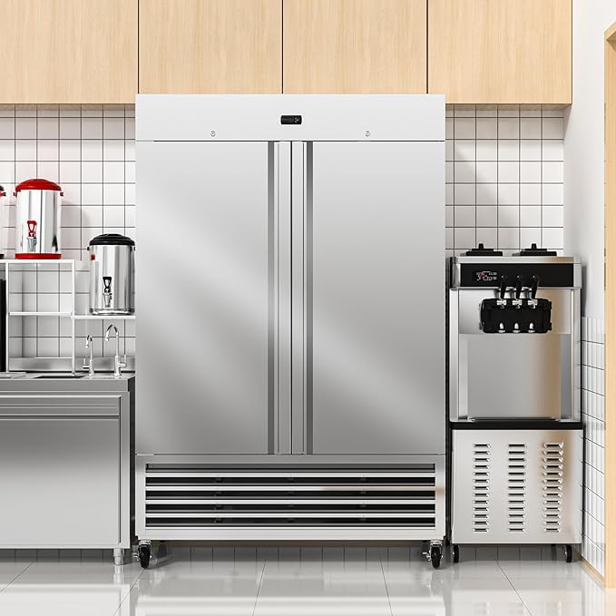 54" W Commercial Refrigerator, 46 Cu.ft Stainless Steel Reach-in Upright Fridge with 2 Solid Door and 3 Adjustable Shelves for Restaurant, Bar, Shop, ETL Approved