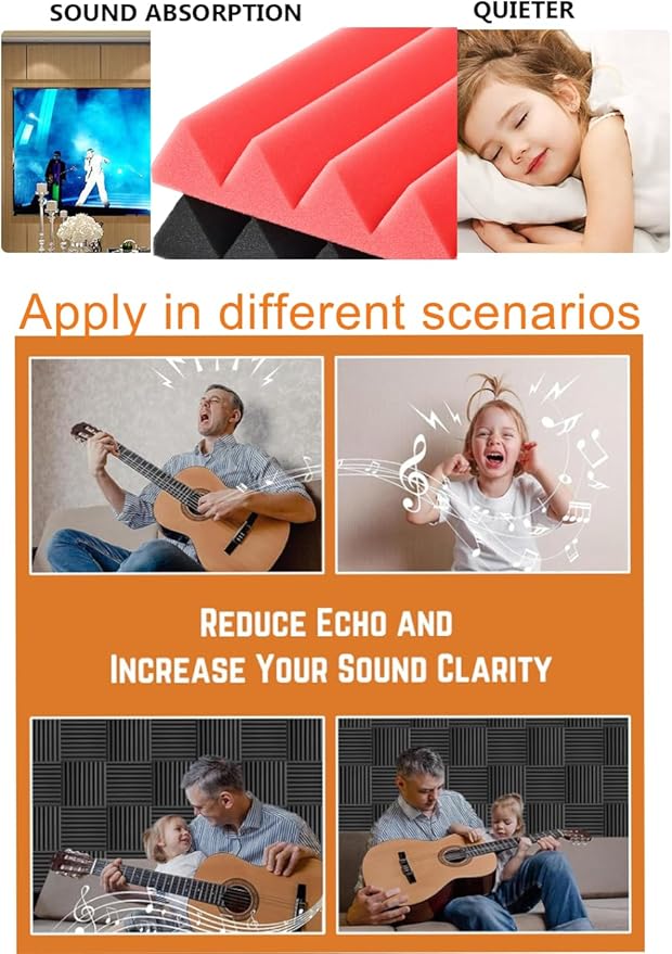 Acoustic Foams Panels 24 Pack 2" x 12"x 12" Sound Proof Foam Panels for Walls High Density and Fire Resistant Soundproofing Panels Soundproof Studio Wedges Sound Dampening Panels