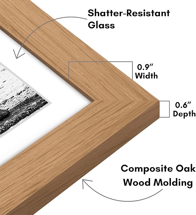 Americanflat 11x11 Picture Frame with Shatter-Resistant Glass - Use as 8x8 Frame with Mat or Display 11x11 Photo Without Mat - Signature Collection - Square Frames for Wall Display - Dark Oak