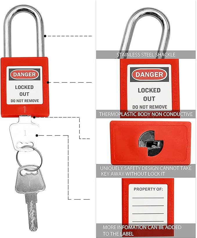 SAFBY Lockout Tagout Locks, Safety Padlock, Keyed Differently Loto Safety Padlocks for Lock Out Tag Out Kits Station (Red 1-30)