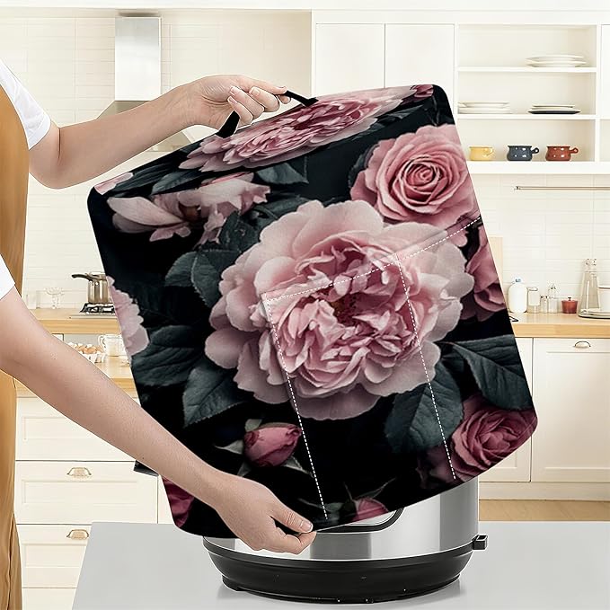 Kitchen Appliance Accessories Dust Cover for 3-6-8 Quart Instant Pot, Pressure Cooker, Air Fryer & Crock Pot,Decorative Appliance Cloth Cover with Top Handle & Storage Pockets (Pink, 8 Quart)