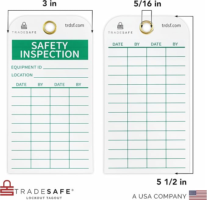 TRADESAFE Safety Inspection Tags for Accident Prevention - 30 Safety Tags with 30 Zip Ties, Durable 32 mil Vinyl, Inspection Record Tag for Scaffolds, Ladders, Fire Extinguisher, Inventory, Machinery