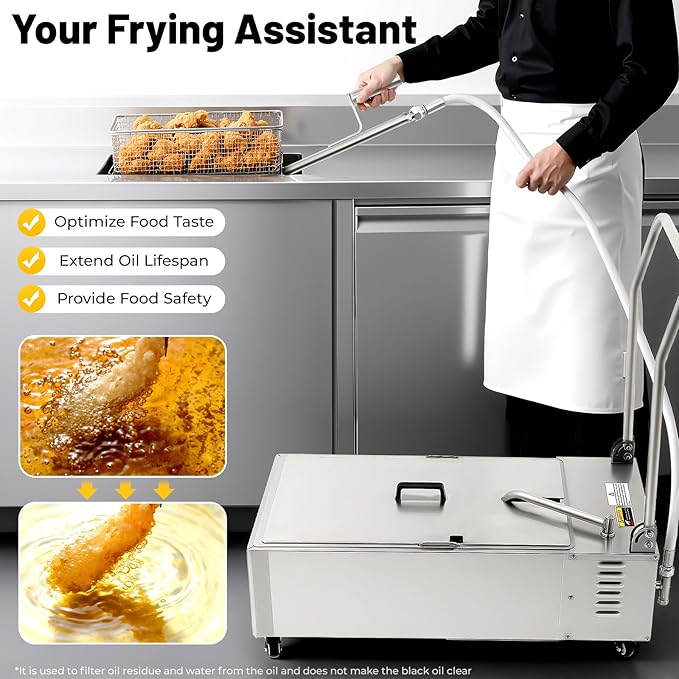 55L Oil Filter Machine for Deep Fryers, Commercial Kitchen Oil Filtration System 10L/min, Frying Oil Filter System Machine, Cooking Oil Filter Pump & Oil Hose for Restaurants & Home Use