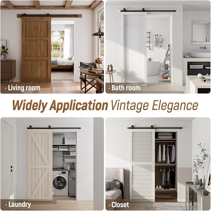 CCJH 6.6FT Sliding Barn Door Hardware Kit, Heavy Duty, Smoothly and Silently, Easy to Install, Fit 39.6" Width Single Door Panel, T-Shaped Style Black