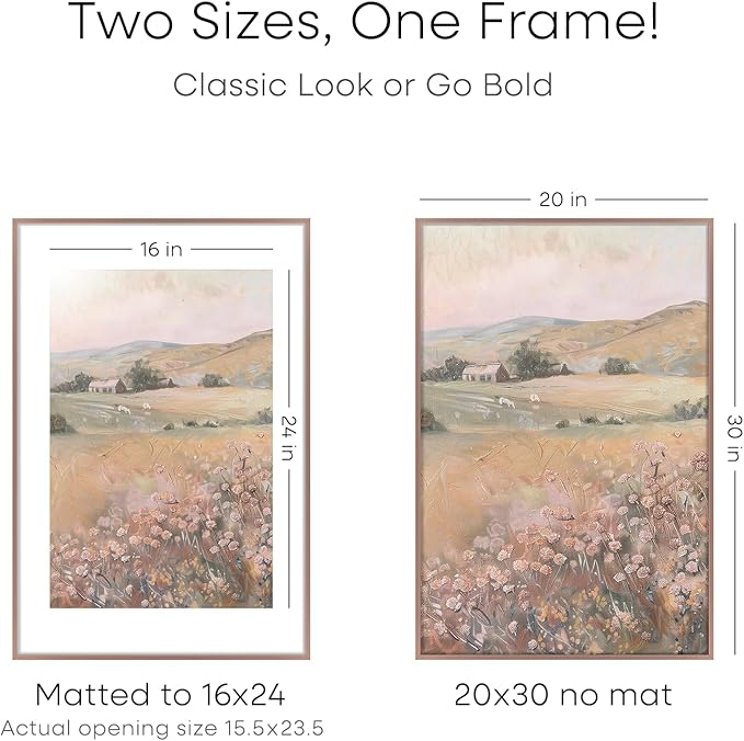 Homeforia 24x30 Poster Frame Mocha, High End Metal 24 x 30 Picture Frames with Mat 18 by 24 inches Photo, 24x30 Mocha Frame Matted to 18x24 Print, 30x24 Large Frame, Tempered Glass, Wall Kit, Set of 1