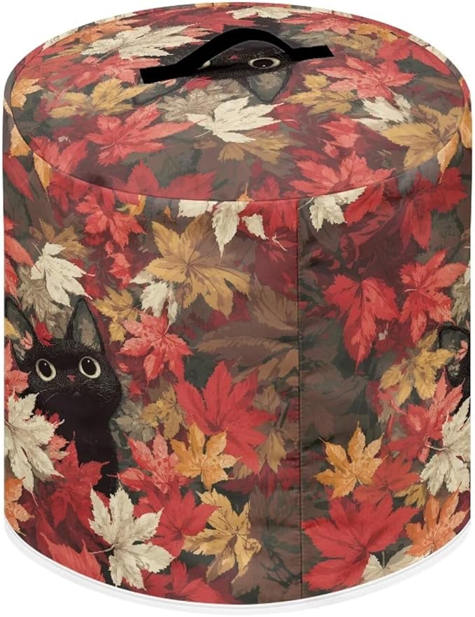 Xoenoiee Cat Maple Leaf Kitchen Appliance Dust Cover with Pockets, Electric Pressure Cooker Cover Compatible with Crock Pot, Rice Cooker Covers Fall Decor, for 8 Qt Pot