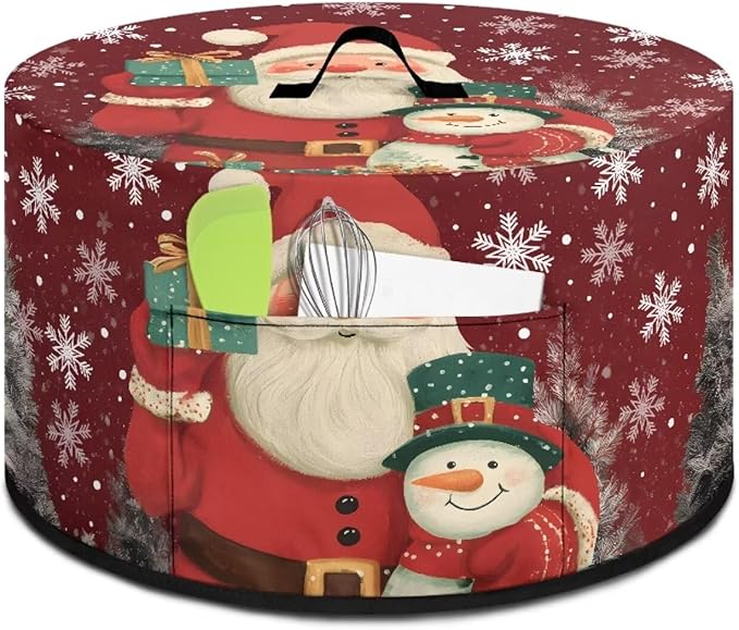 Cute Santa Claus Snowman Print Slow Cooker Cover with Pocket Portable Stain Resistant Slow Cooker Cover for Kitchen Christmas Decor Extra Accessories Fit 6/7/8 Quart Electric Oval Crock Pot
