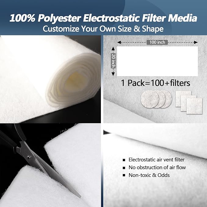 MERV 8 Air Vent Filters Kit 20x100 Inch|Cut to Fit (60+ Filters) Filter Material,High-Grade Electrostatic Filter Media with 48 Hooks for Home Floor, Ceiling, HVAC Furnace Vents & Grilles