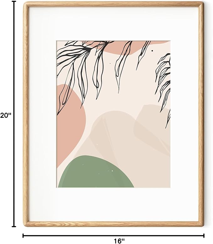 Axeman 16x20 Oak Frame - Rounded Corner 16 x 20 Picture Frame Matted to 11x14 - Natural Oak Wood Photo Frame with Tempered Glass for Wall Mount Display