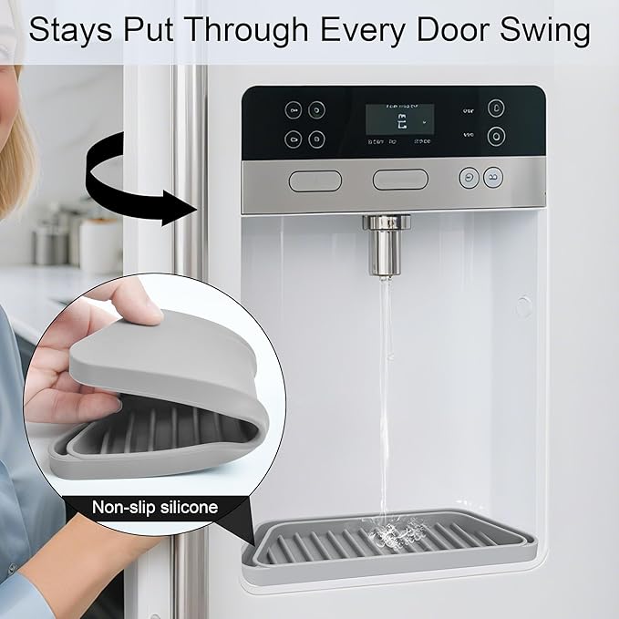 KindGa Refrigerator Drip Catcher Tray,Protector Ice and Water Dispenser Pan,Fridge Spills Water Pad Catch Basin for Drainage 2 Pack (Rectangular,Grey)