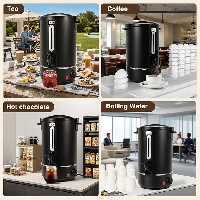 Commercial Coffee Urn, 110-Cup 16L Fast Brew Stainless Steel Hot Beverage Dispenser ，Electric Hot Water Urn for Wedding, Party, Catering with Easy Cleaning. Black Dispenser (Double Wall)