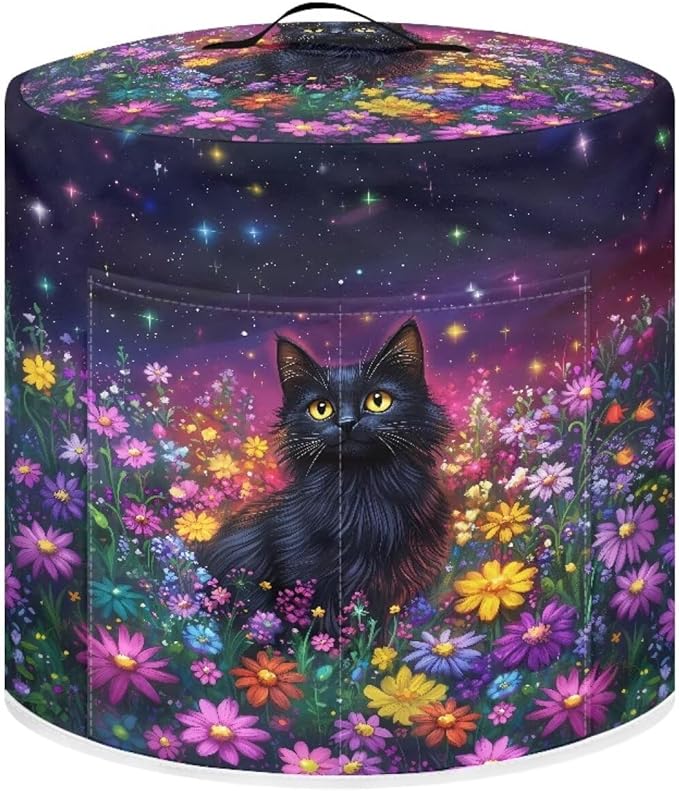Xoenoiee Black Cat Colorful Daisy Pattern Pressure Cooker Cover Kitchen Appliance Dust Cover with Pockets for Rice Cooker Air Fryer Slow Cooker, for 6 Qt Pot