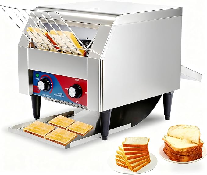 CTJ Commercial Toaster 300 Slices/Hour Electric Conveyor Belt Toaster Heavy Duty Stainless Steel Rotating Toasters Machince for Croissants Bun, Bagel, Bread