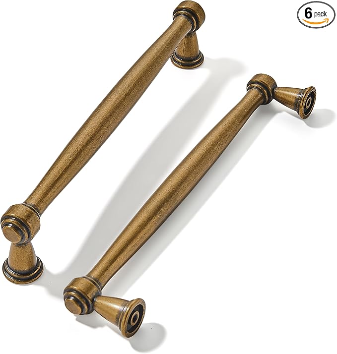 khtumeware 6 Pack 5 inch Antique Brass Cabinet Pulls Handles Vintage Drawer Pulls Solid Cabinet Hardware Aged Kitchen Handles for Cabinets Cupboard Handles Drawer Handles