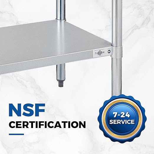 Profeeshaw Stainless Steel Prep Table NSF Commercial Work Table with Backsplash and Undershelf for Kitchen Restaurant 24x24 Inch