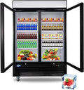 Display Beverage Refrigerator, 49 Cu.Ft Commercial Drink Fridge with Glass Door & 8 Adjustable Shelves, Commercial Refrigerator with LED Light for Restaurant, Supermarket, Gym, Black