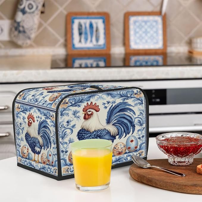 Toaster Cover 2 Slice, Easter Blue Cock Pattern Egg Anti Dust Protector for Bread Maker, Waterproof Kitchen Appliances Accessories