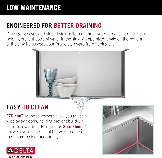 DELTA FAUCET Delta Lenta 24-inch Undermount 16 Gauge Stainless Steel Single Bowl Laundry Utility Kitchen Sink with Accessories, 953034-24SL-SS, Satin