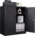 Letaya Metal Storage Cabinets with Lock, Small Locker Steel Cabinets, Adjustable Shelves 2 Doors for Home,Office, Warehouse,Garage(Black-36)