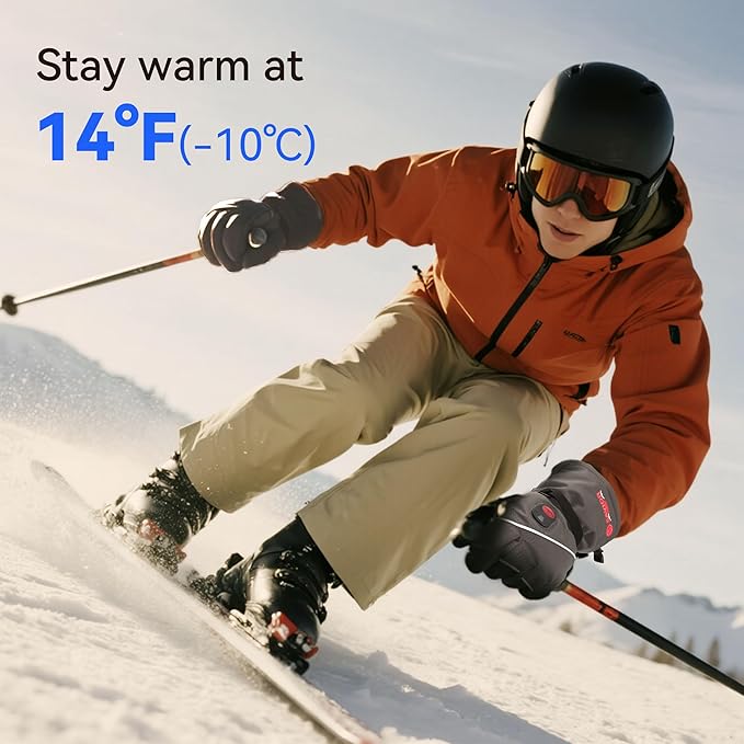 SAVIOR HEAT Heated Gloves for Men Women, Rechargeable Electric Heated Leather Skiing and Snowboarding Gloves