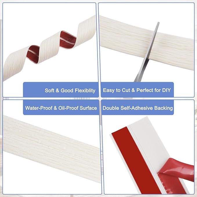 Wall Corner Protector Moulding Trim Peel and Stick Wall Corner Guards Trim Flexible Self Adhesive Edge Protector Moulding, 1.6 in x 20 Ft, Beige Wood