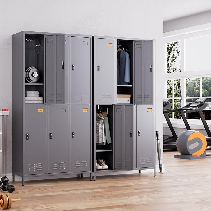 METAN Metal Locker for School Office Gym Bedroom,with Password Lock,6 Doors Steel Storage Lockers Cabinet for Employees,Industrial Storage with 1 Shelf,Assembly Required,Dark Gray
