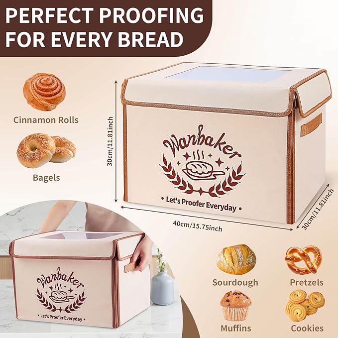 Folding Bread Proofing Box 68-131℉ Temp Control & 99H Timer, Wanbaker Dough Proofer Box for Sourdough, Bread Baking, Pizza, Yogurt, Kombucha 6-Layer Fabric
