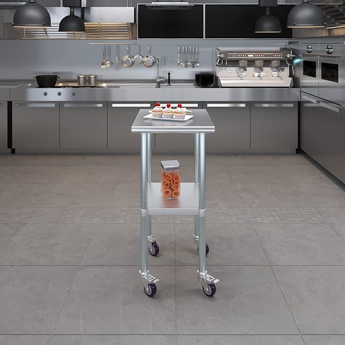 AmGood 18" Long x 24" Deep Stainless Steel Table with Casters