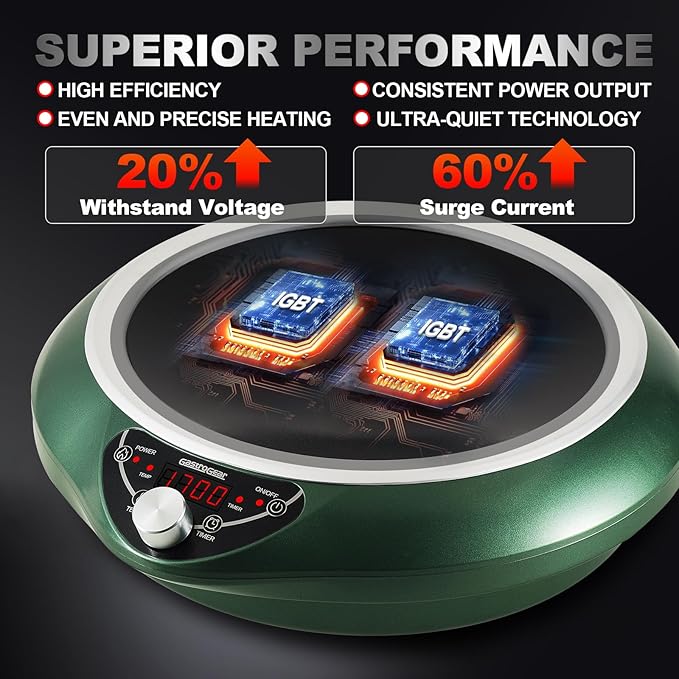 Induction Wok Pan Cooktop 1700W (85V~175V) 16 Levels Temperature & Power Control Induction Wok Burner with 18 Hours Timer, Auto-off, Fast & Even Heating Concave Electric Stove (Green)