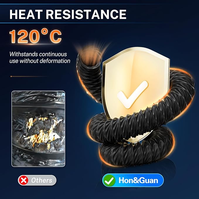 Hon&Guan Diesel Heater Ducting 3" x 8FT, Nylon Flexible Duct Hose, Heavy Duty Hose for Diesel Heater, 3D Printer, Laser Machine, Dryer Vent, RV, Boat Blower, Black