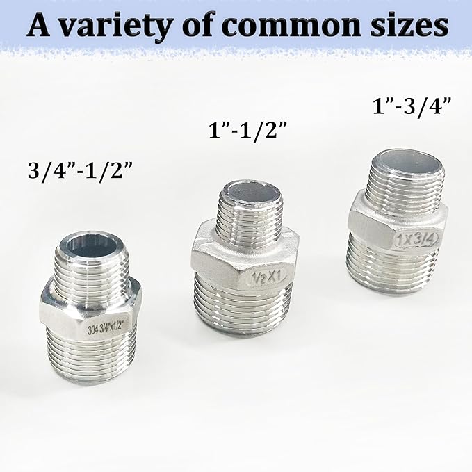 ZOUNI 2pcs Reducing Hex Nipple, 304 Stainless Steel 1" NPT Male x 3/4" NPT Male Pipe Fitting Reducer Nipple Adapter 2000psi Reducer Straight Connector (2pcs, 1"-3/4")
