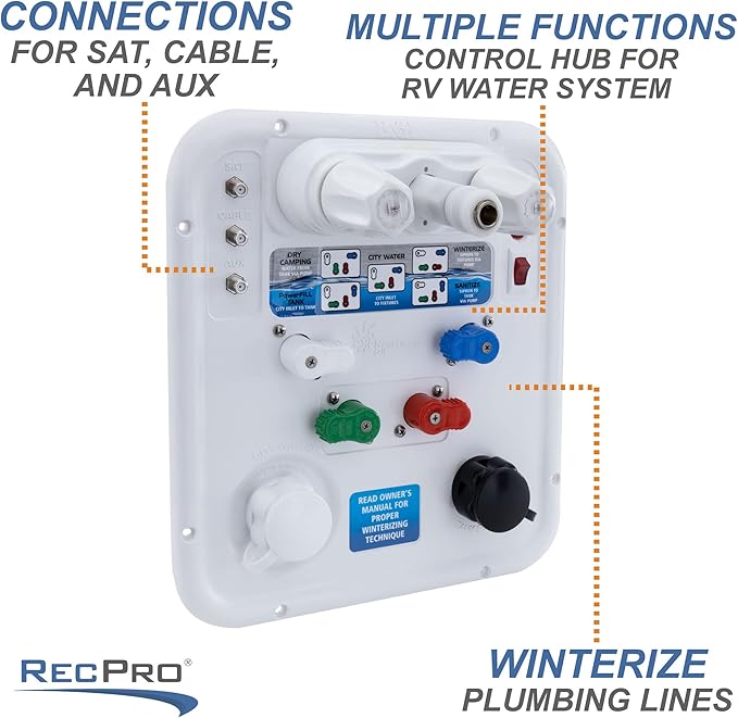 RecPro RV Water Management Panel | Nautilus P4 | 8-Function City-Water Fill (No, Don't Include Install Kit) | Made in USA