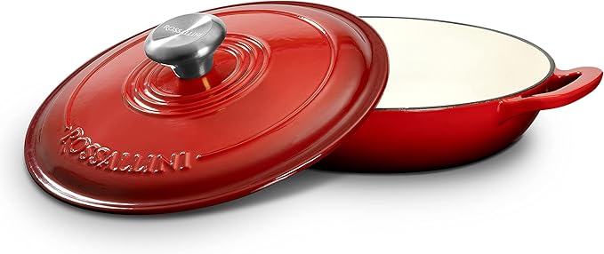 Signature Enameled Cast Iron Braiser, Non-Stick Serving Pot with Tight Fitting Lid for Perfect Roasting, Baking, Sauteing, Searing, and Pan Frying | 2.25Q (2.1L) - Red