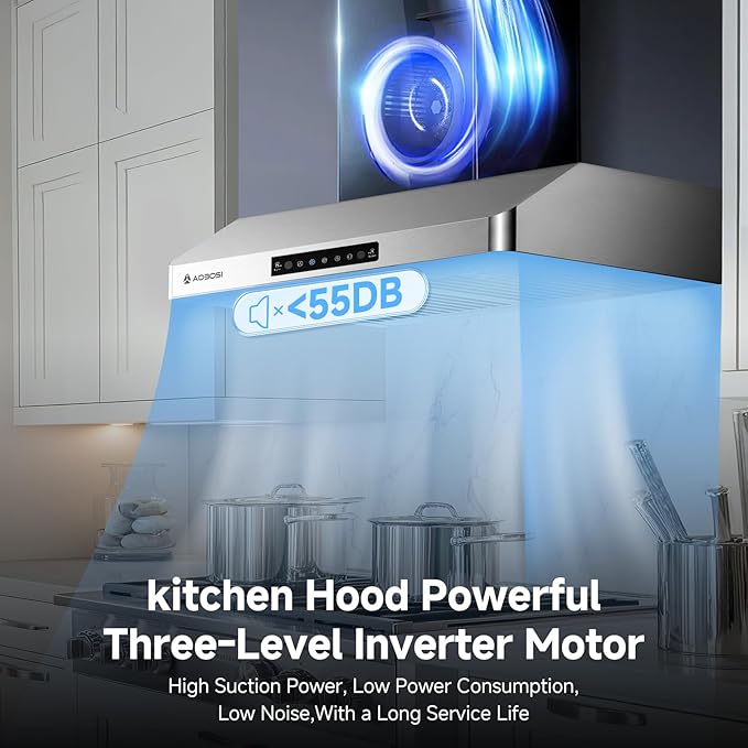 AAOBOSI Range Hood 30 inch Under Cabinet,800-CFM Gesture Sensing/Touch Control/Motor Upgrade Low Noise,3 Speed Range Hood with LED Lights Exhaust Fan, Stainless Steel Kitchen Vent Hood
