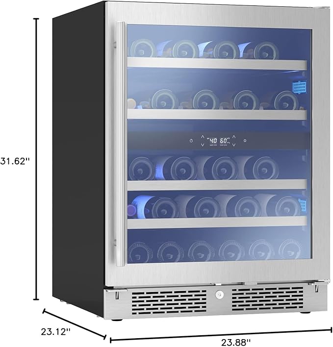 Zephyr Presrv 24" Wine Fridge ADA Dual Zone Under Counter - Countertop Mini Wine Cooler Cellars Small Cabinet Wine Refrigerator Home Bar Chiller Freestanding with Glass Door - 37 Bottles 750ml