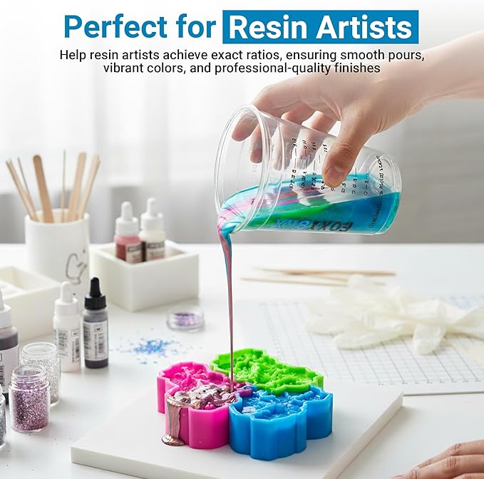 [100 Pack] NEW SIZE 12oz Graduated Mixing Cups - Durable PET, Clear Measurement Markings in oz, mL and cups - For Resin, Paint, Mixing and Crafts