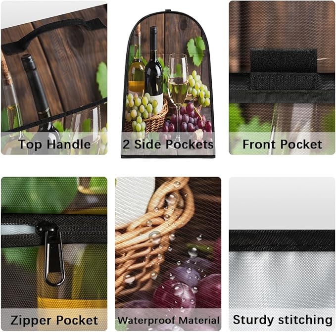 Kitchen Aid Mixer Cover Fruit Grapes Wine Leaves Stand Mixer Cover Compatible with 6-8 Quarts Stand Mixers, Dust Covers with Zipper Pocket Foldable Washable Kitchen Aid Organizer Bag