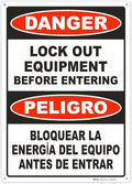 Brimar - 10 x 14" - Bilingual Danger Lock Out Equipment Sign - Polyethylene Plastic - Bilingual Design - Easy Installation