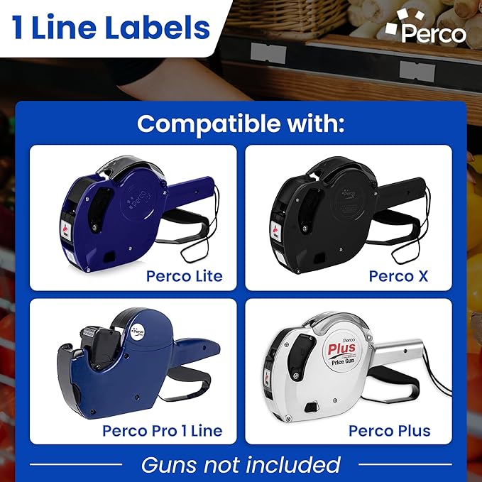 Custom Price and Date Labels for Perco Lite, X, Plus and Perco Pro 1 Line Guns - Choose Color, Font and Imprint - 4 Sleeves, 32,000 Labels