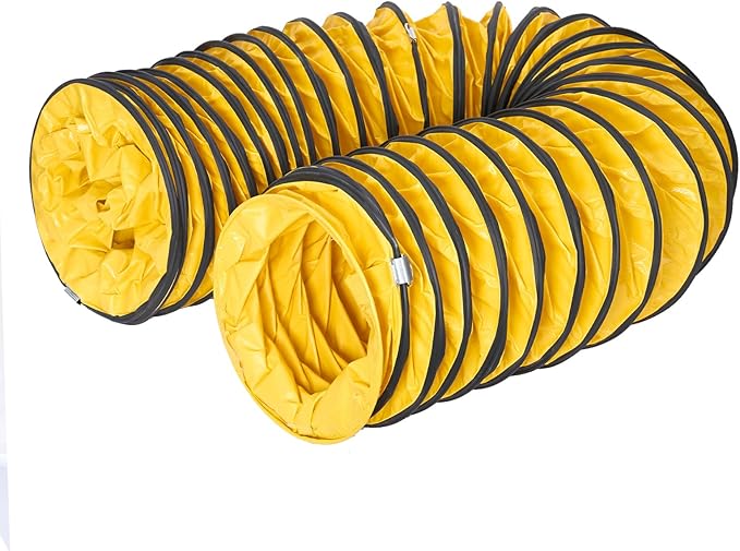 Ducting Hose PVC Flexible Duct Hosing with Adjustable Rope S Hook & Steel Support for Utility Blower Exhaust Fan (12''X25ft)