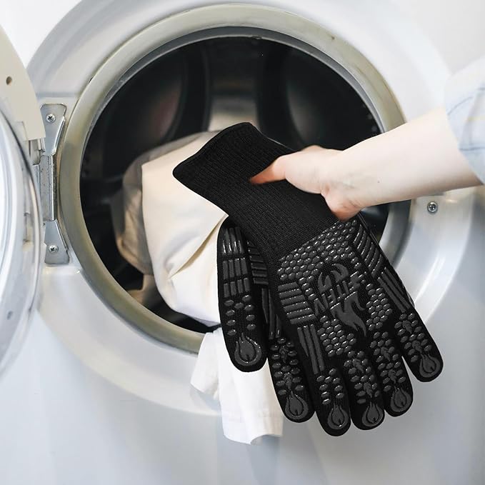 BBQ Gloves, Oven Gloves, 1472°F Extreme Heat Resistant Barbecue Gloves, Silicone Non-Slip Oven Mitts, Kitchen for Cooking, Grilling, and Baking (Black)