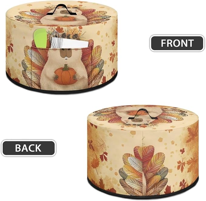 Slow Cooker Dust Cover Compatible with 6/7/8 Quart Slow Cooker Dust Proof Electric Slow Cooker Cover with Pocket for Crock Pot Thanksgiving Decor, Groundhog Turkey Pumpkin Maple Leaf Print