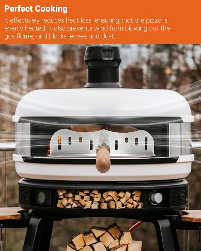Oven Baffle Door Bracket, Compatible with All Dome Pizza Oven, 304 Stainless Steel Baffle Door with Wooden Insulated Handles