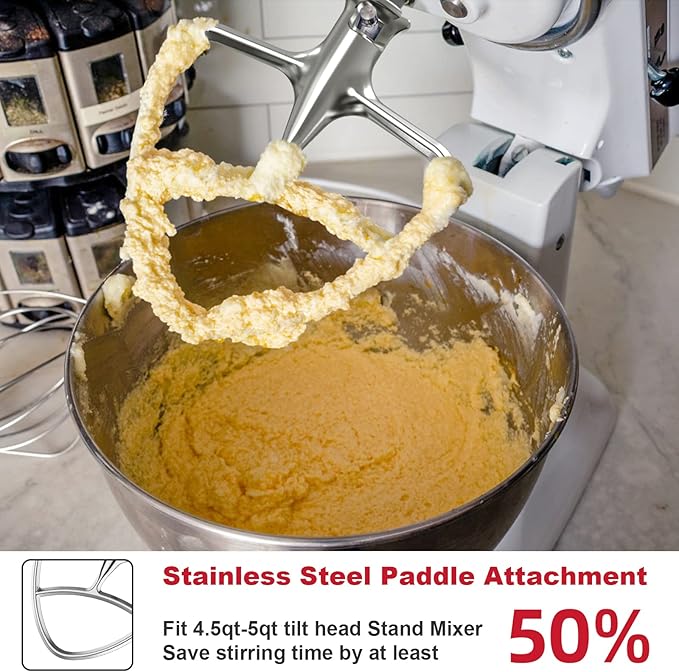 Cofun Stainless Steel Paddle Attachment for KitchenAid Mixer, Flat Beater for KitchenAid Mixer Fits 4.5-5Qt Tilt Head Mixer, Mixer Paddle Attachment, Dishwasher Safe