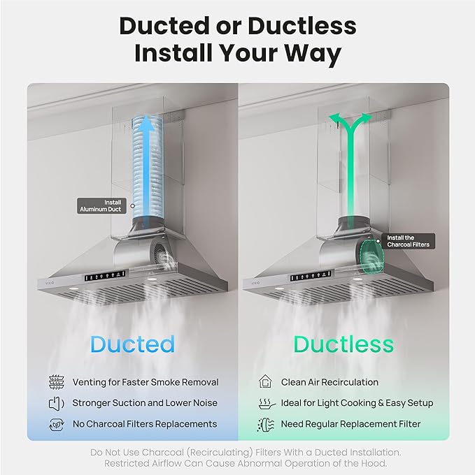 36 inch Pro Wall Mount Range Hood 980CFM, Direct 3 Speed Panel with Gesture & Touch Control, Ducted/Ductless Stainless Steel Kitchen Vent Hood, Delay Shut-Off, Includes Duct & Filter